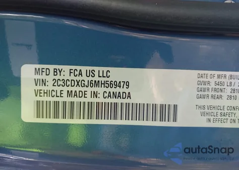 2021 Dodge Charger Scat Pack Rwd from USA, damaged, VIN 2C3CDXGJ6MH569479